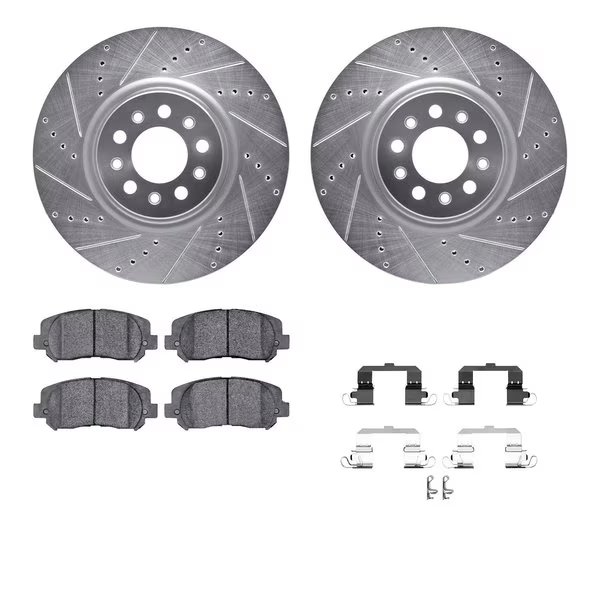 7312-42042, Rotors-Drilled, Slotted-SLV w/3000 Series Ceramic Brake Pads incl. Hardware, Zinc Coat, Dynamic Friction Co, Mfr#: 7312-42042
